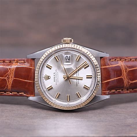 rolex datejust 1601 leather strap|vintage Rolex with leather strap.